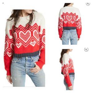 Free People I Heart You Alpaca Wool Blend Fair Isle Heart Valentine Crop Sweater